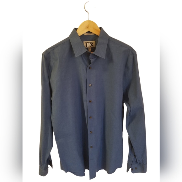 Express Men 1MX Blue Long Sleeve Dress Shirt  Fitted Size Large 16 16 1/2 - Picture 1 of 12